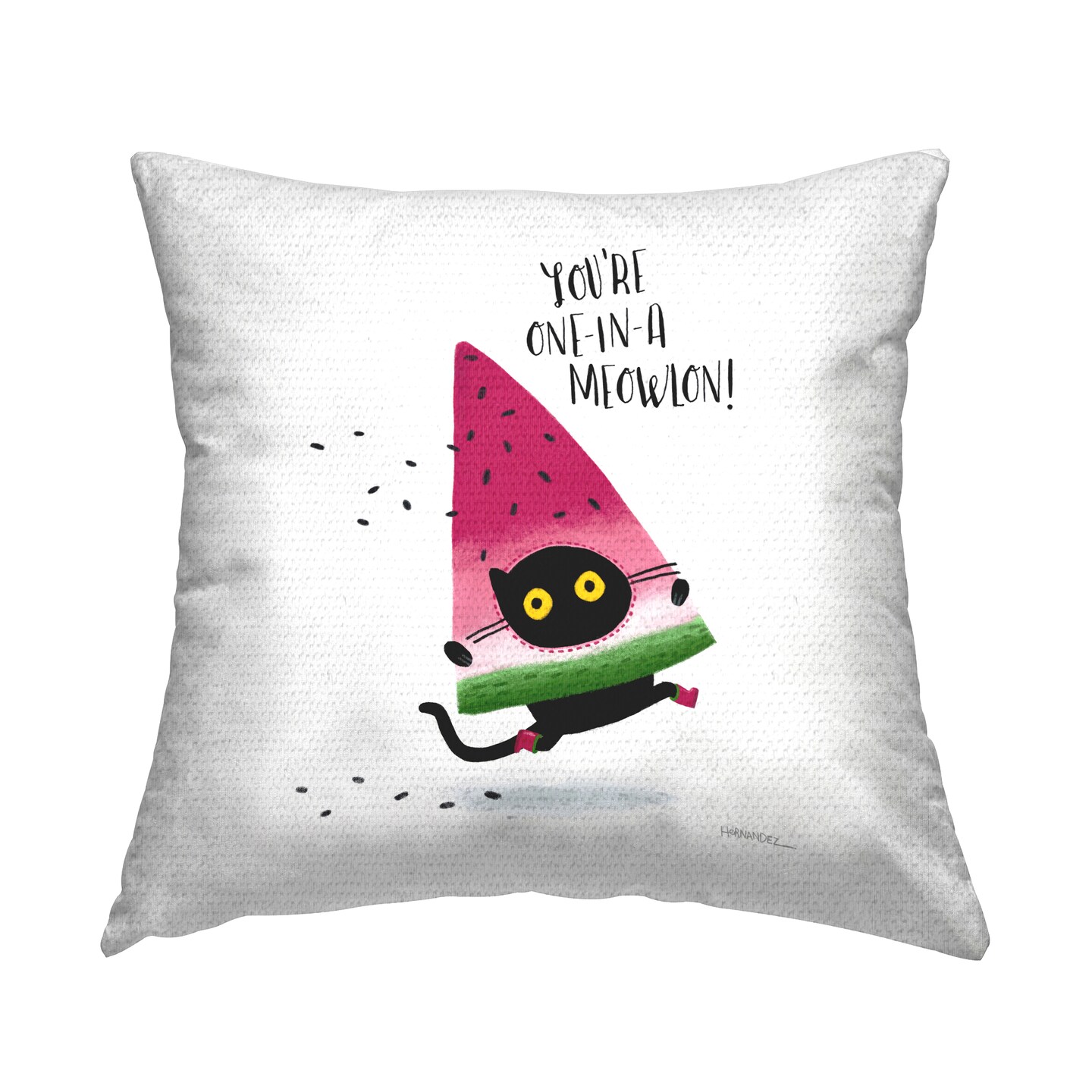 One In A Meowlon Pun Outdoor Printed Pillow Design by Leeza Hernandez, 18 x 7 x 18