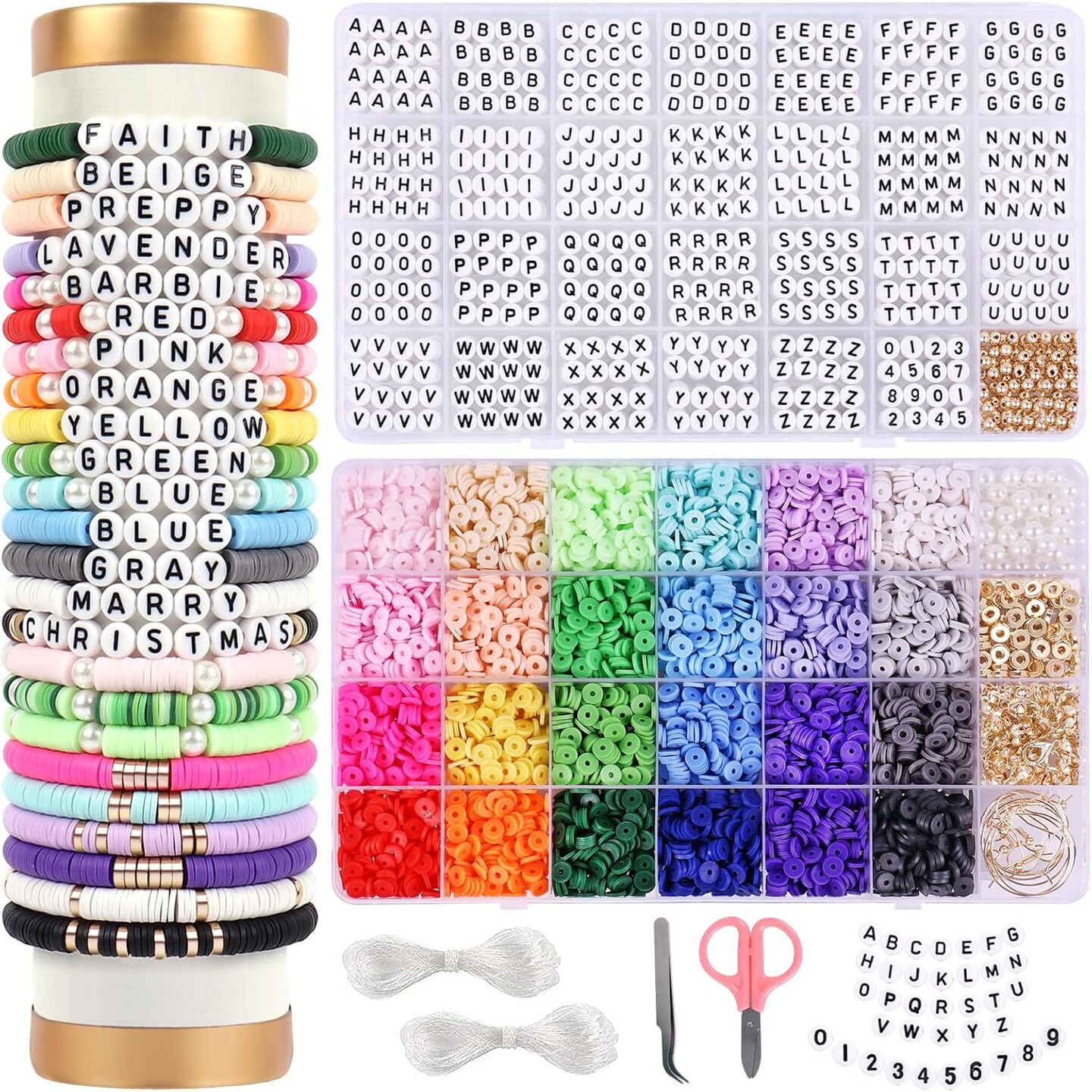 6000 PCS Clay Beads Bracelet Making Kit with A to Z Letter Beads, Friendship Bracelet Kit with Alphabet Beads, Earrings Necklace Craft Jewelry Making Kit for Adults