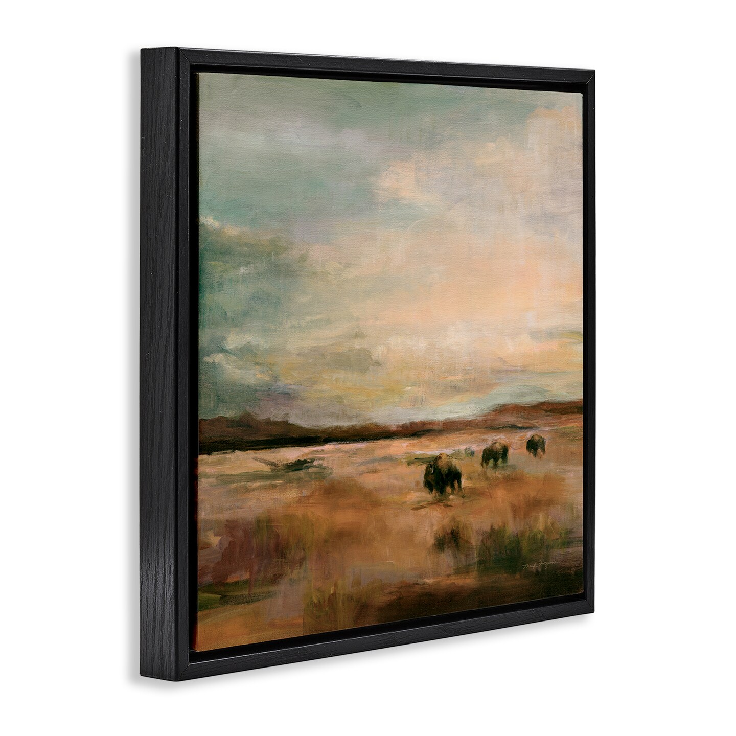 Stupell Industries Buffalo Under Big Sky Framed Floater Canvas Wall Art Design by Marilyn Hageman