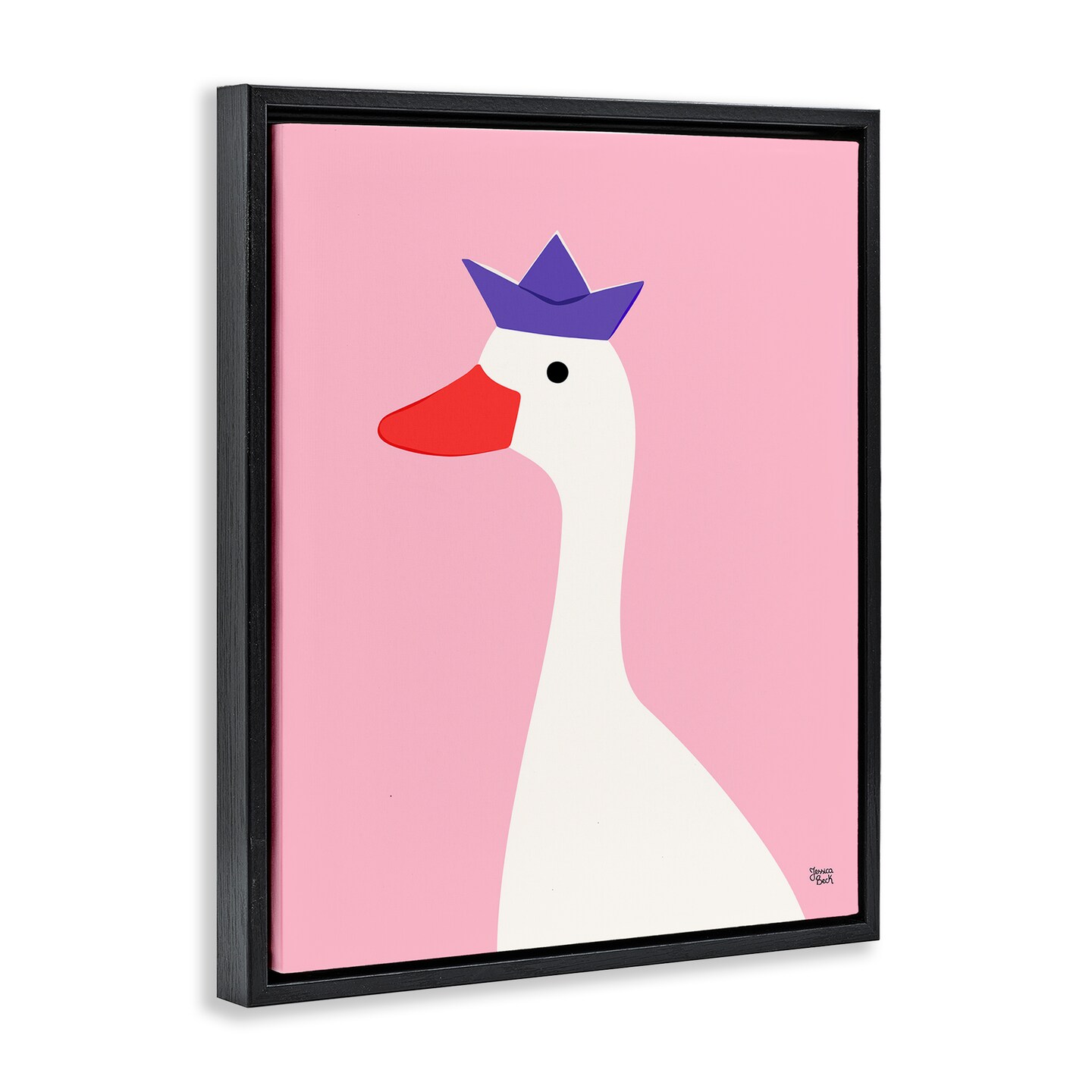 Stupell Industries Crowned Goose on Pink Framed Floater Canvas Wall Art Design by Jessica Beck