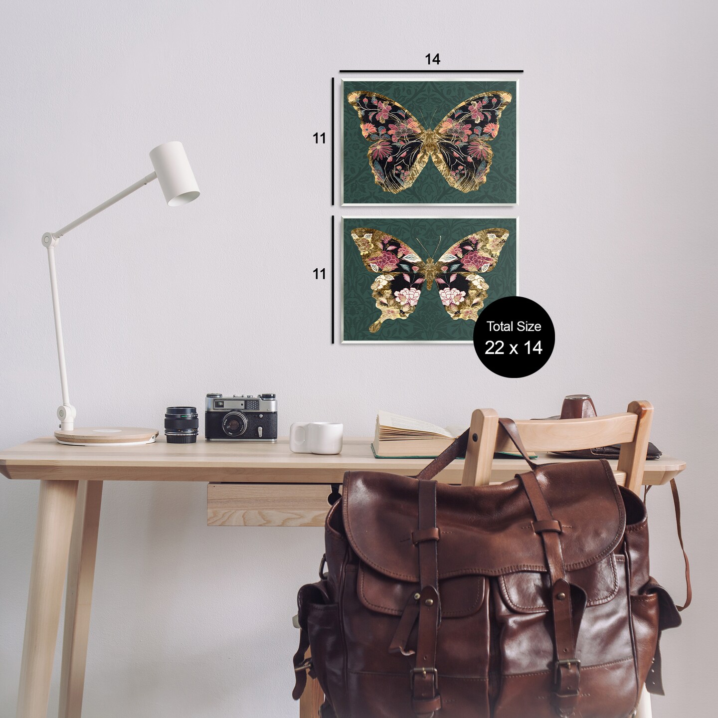 Stupell Industries Gold Black Floral Butterfly 2 pc Wall Plaque Art Set Design by Victoria Barnes