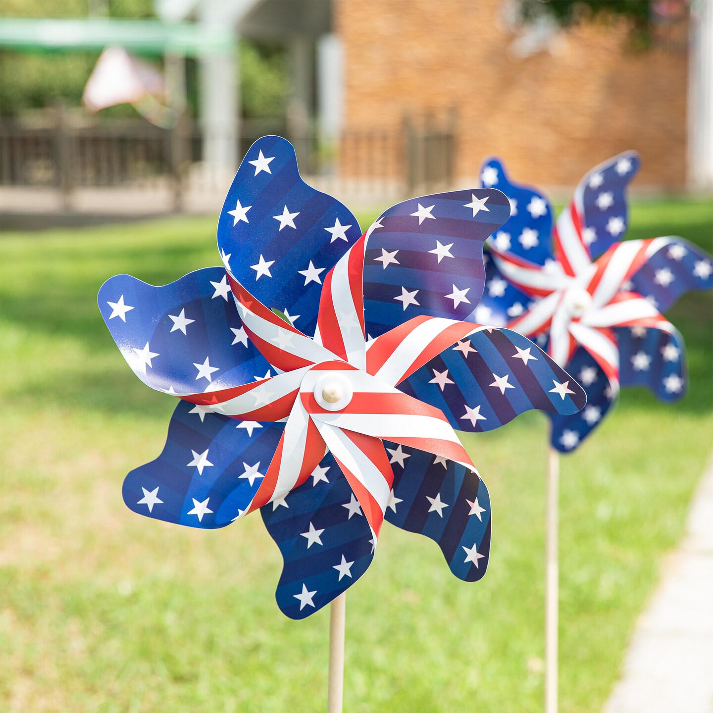 43.25&#x22;H Set of 8 Patriotic/Americana Plastic Windmills