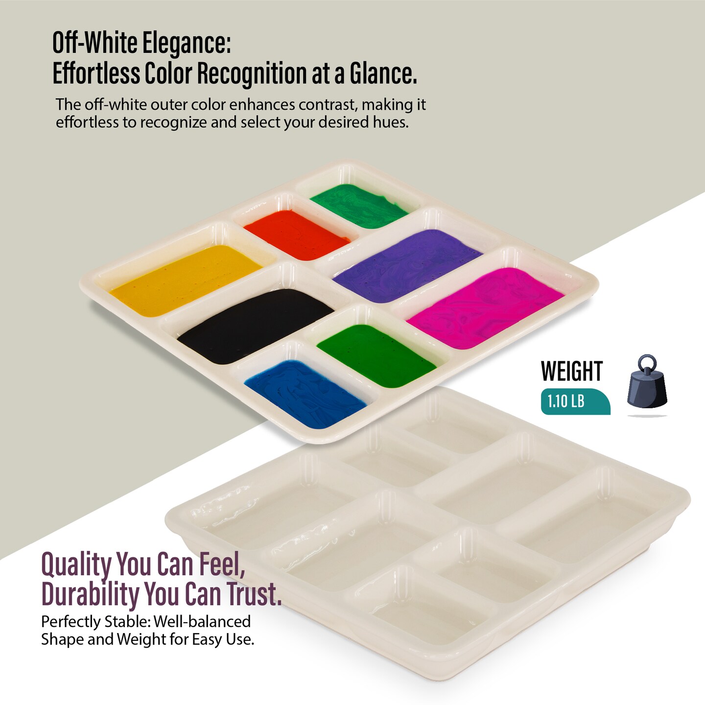 Pintar Ceramic Watercolor Paint Palette Tray - 8 Well Ceramic Palette | 7&#x22;&#xD7; 7&#x22;&#xD7; 0.9&#x22; Paint Pallet | Durable Watercolor Palette Tray for Oil, Acrylic, Gouache &#x26; All Water-Based Paints