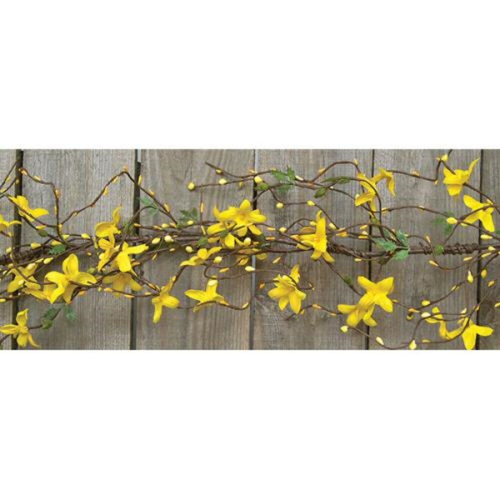 Star Forsythia Garland 4ft Yellow Blooms Pip Berries and Twigs for Spring Decor