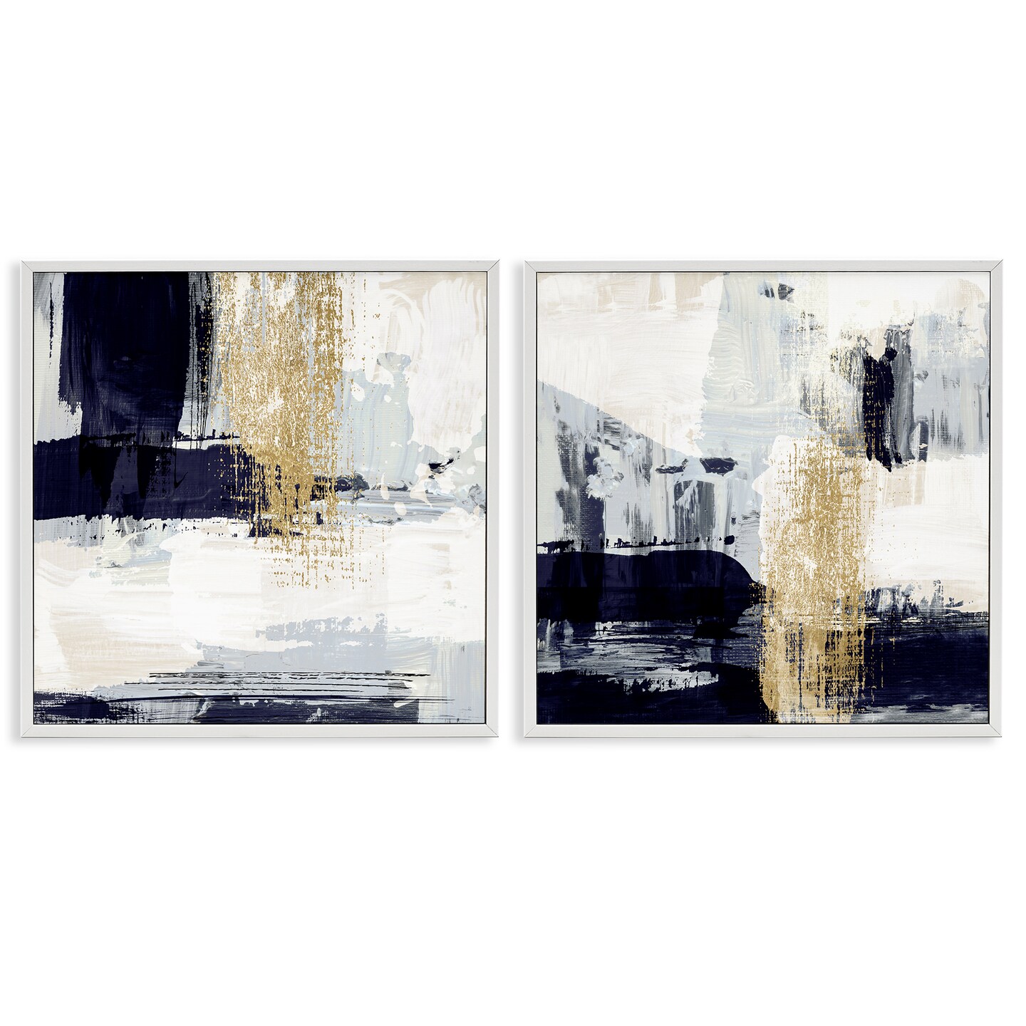 Stupell Industries Patchy Navy Gold Abstract 2 pc Framed Giclee Wall Art Set Design by Susan Jill
