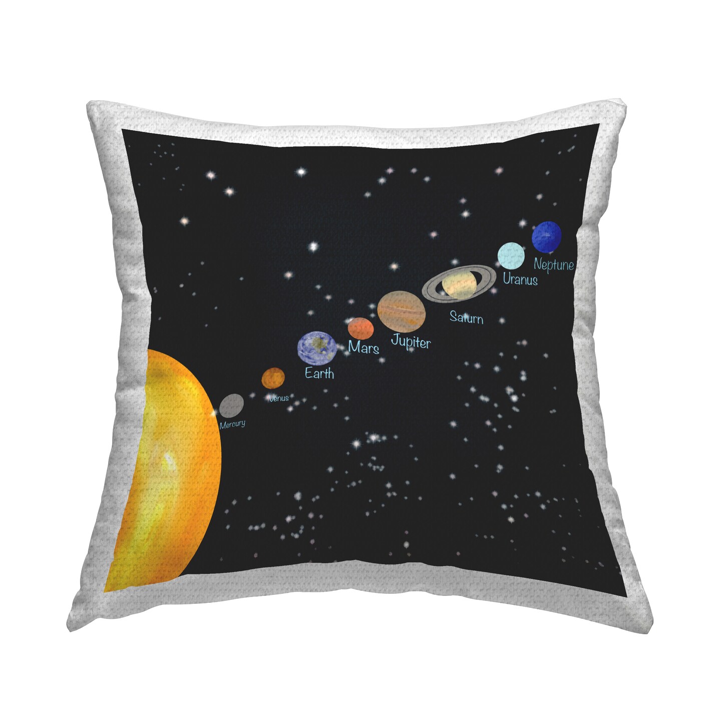 Solar System Planets Outdoor Printed Pillow Design by Ashley Singleton, 18 x 7 x 18