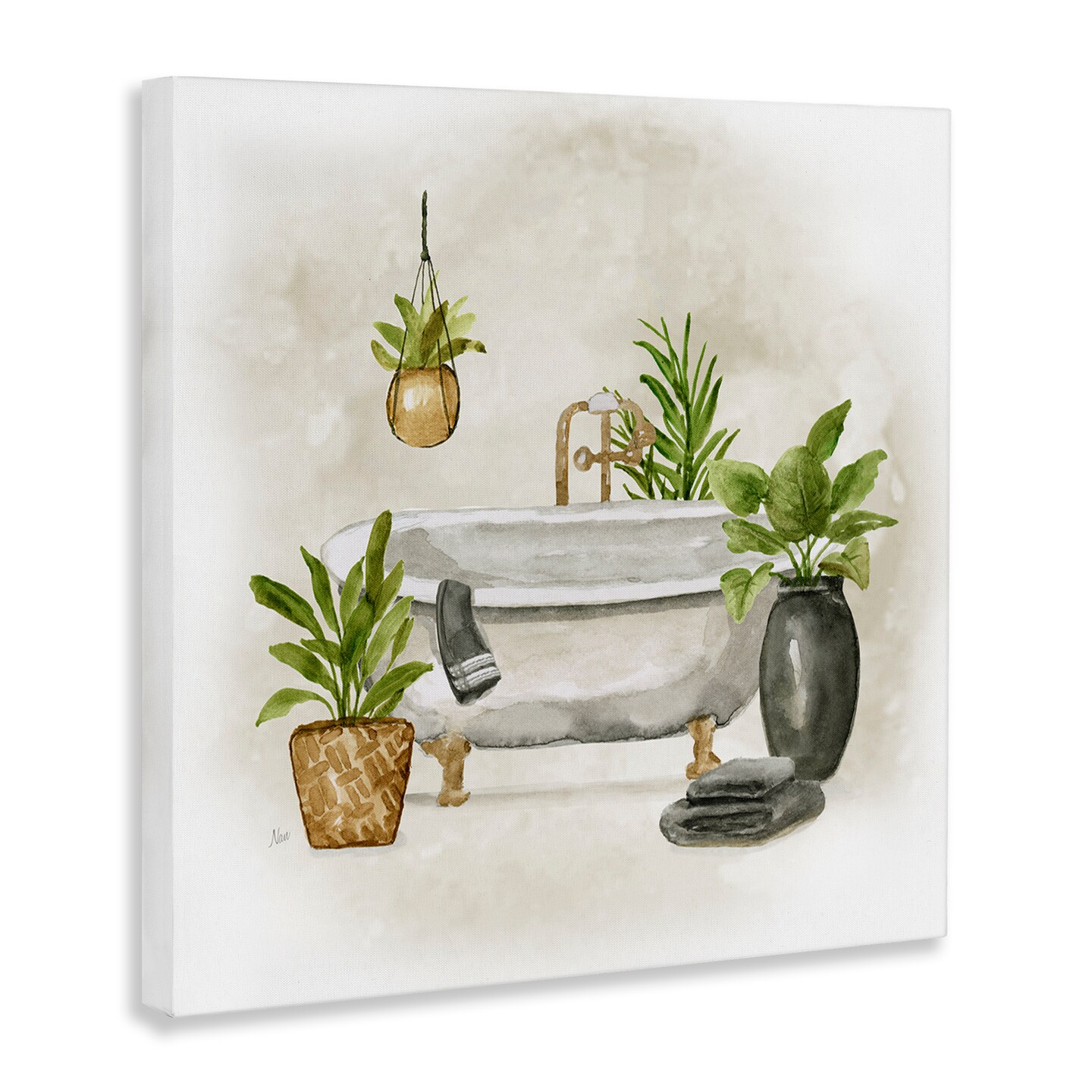 Stupell Industries Bathroom with Plants Canvas Wall Art Design by Nan