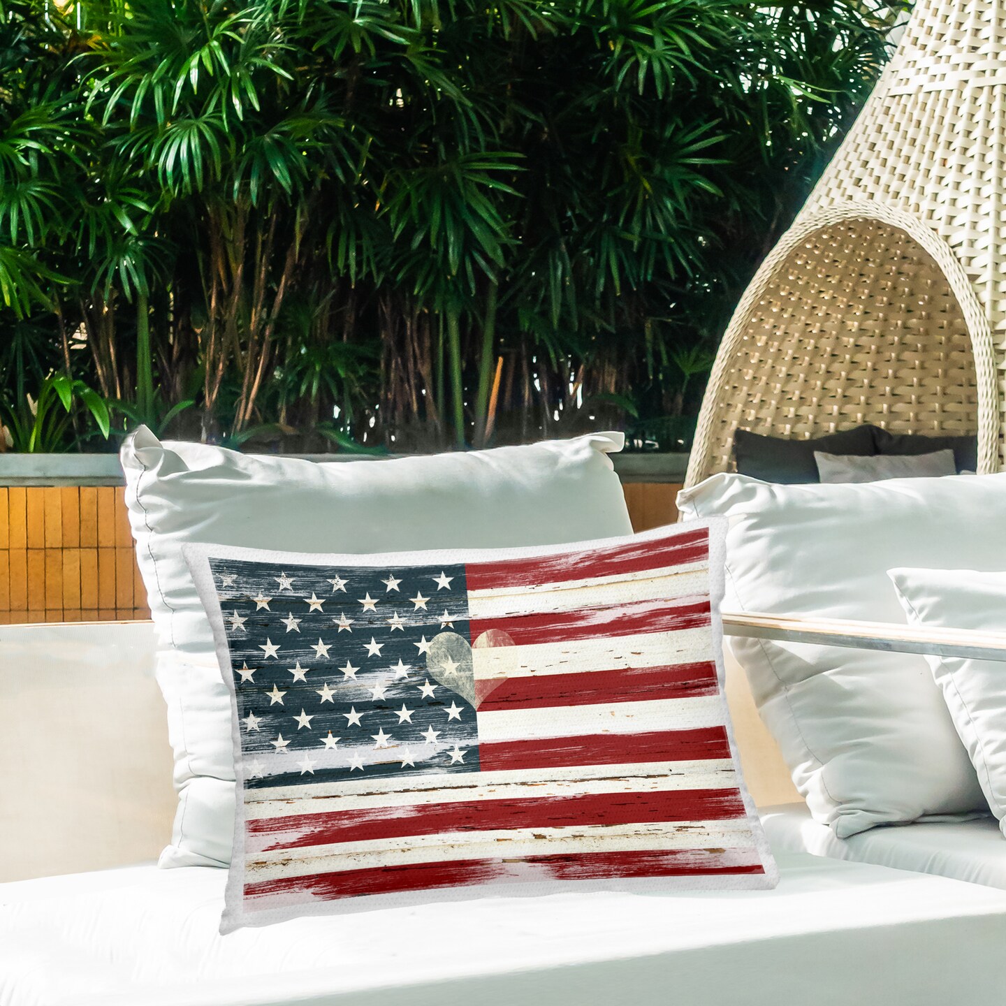 Heart Of America Flag Outdoor Printed Pillow Design by Carol Robinson, 14 x 7 x 20
