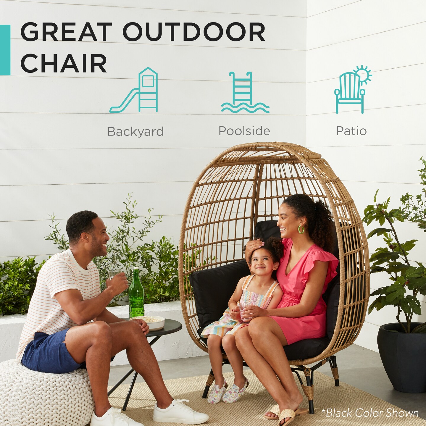 Best Choice Products Wicker Egg Chair Oversized Indoor Outdoor Patio Lounger w/ Steel Frame, 440lb Capacity