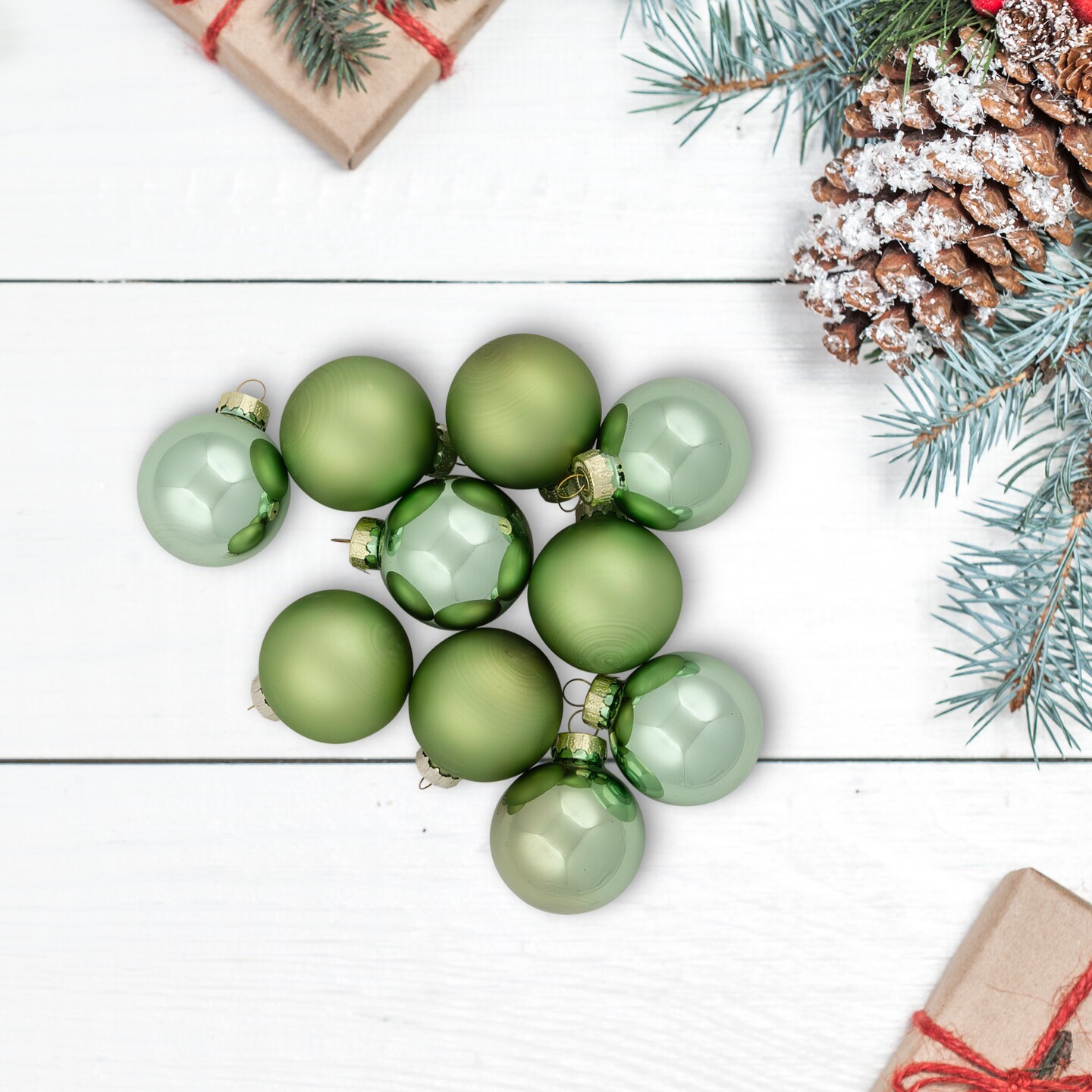 Northlight 2-Finish Christmas Glass Ball Ornaments - 1.75&#x22; (45mm) - Fern Green - 10ct