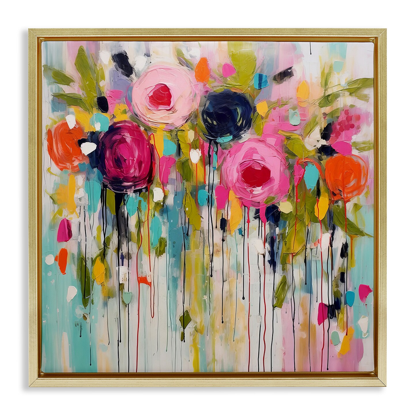 Stupell Industries Paint Drip Roses Framed Floater Canvas Wall Art Design by Irena Orlov