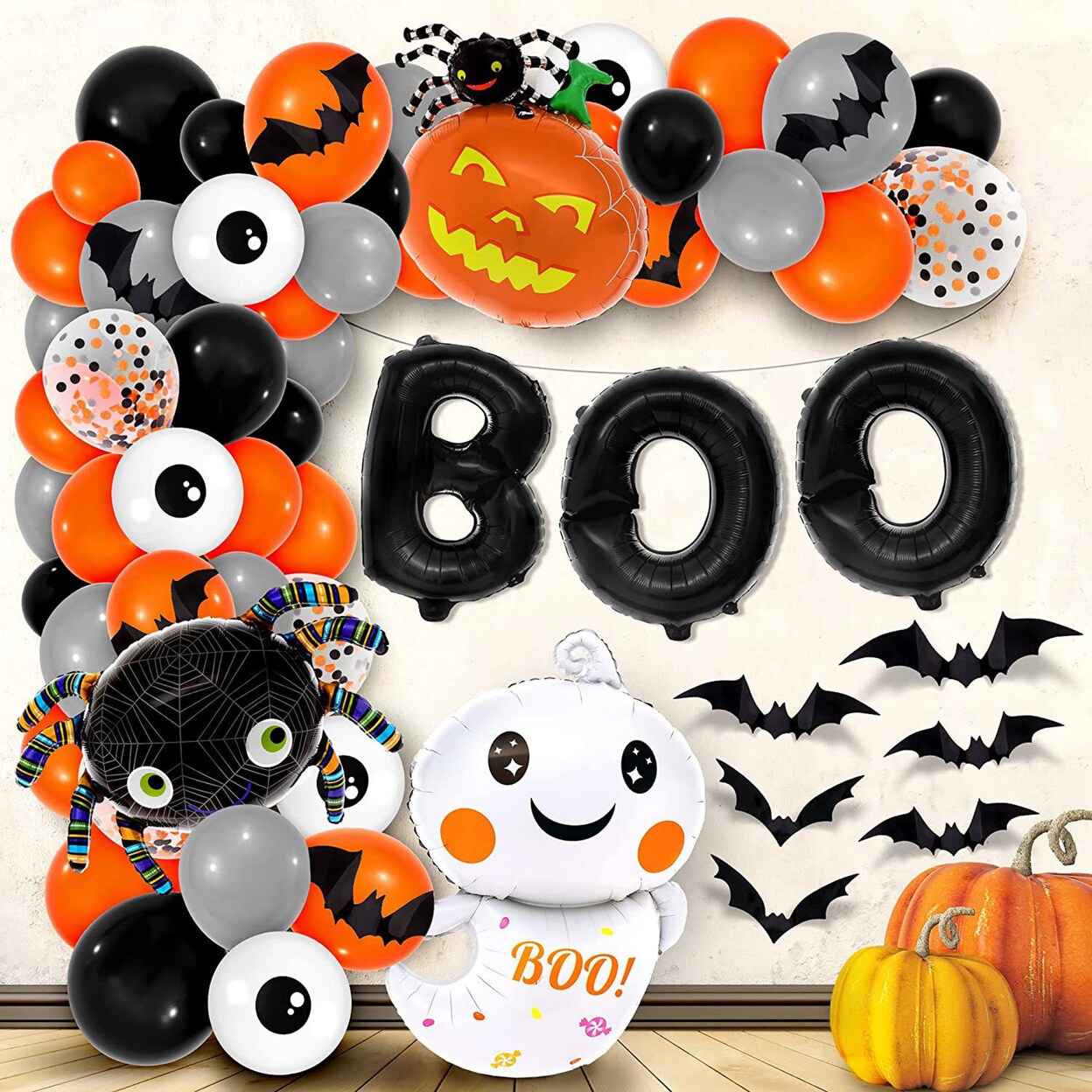 Halloween Balloon Arch Kit 144 Pcs Ghost Spider Pumpkin Balloons Latex Foil Balloon Garland For Boo Birthday Party