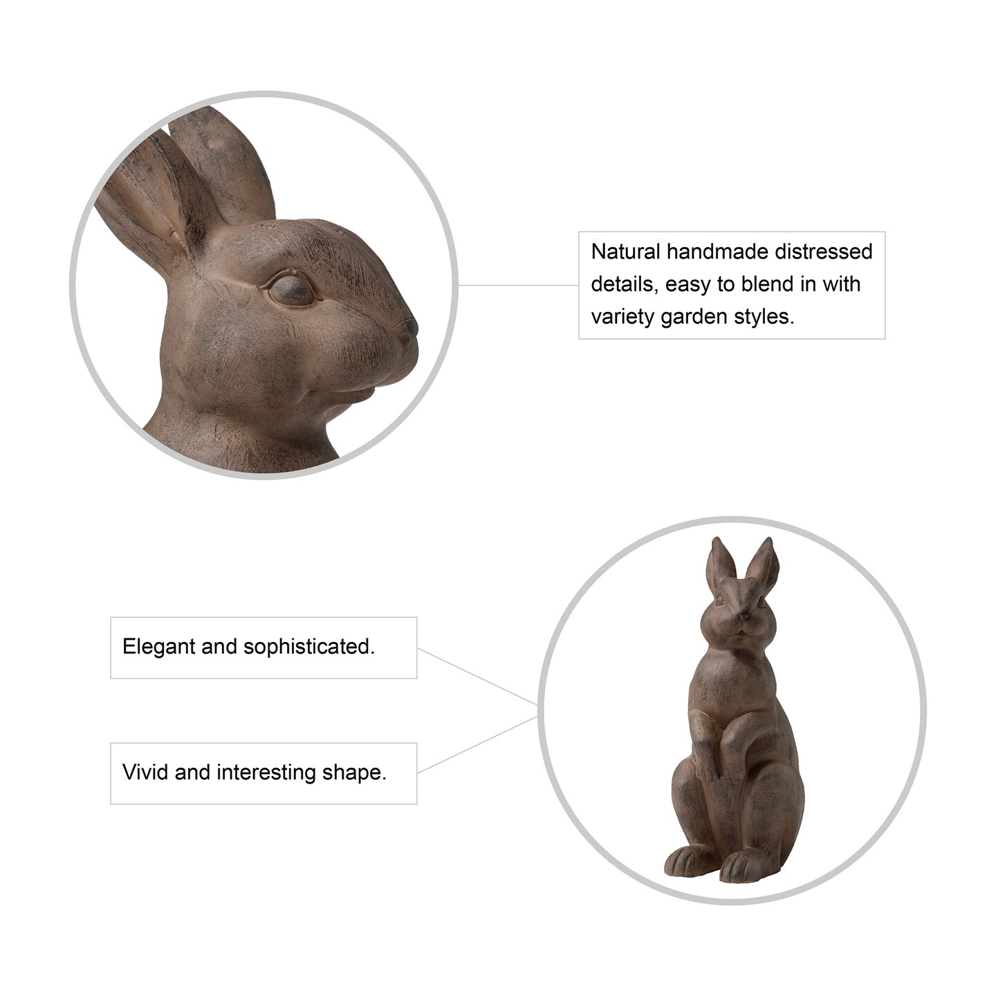 22.75&#x22;H MGO Bronze/White Standing Rabbit Statue