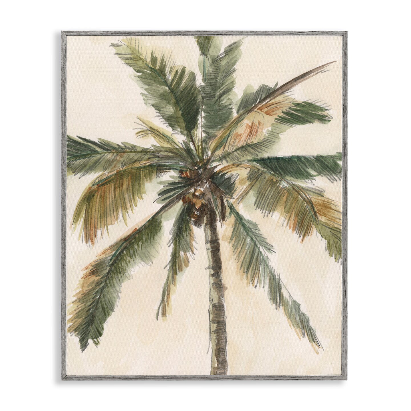 Stupell Industries Palm Tree on Beige Framed Giclee Wall Art Design by Ethan Harper