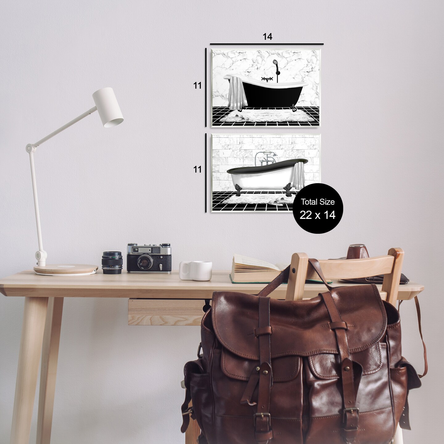 Stupell Industries Marble Clawfoot Soaking Tub 2 pc Wall Plaque Art Set Design by Conrad Knutsen