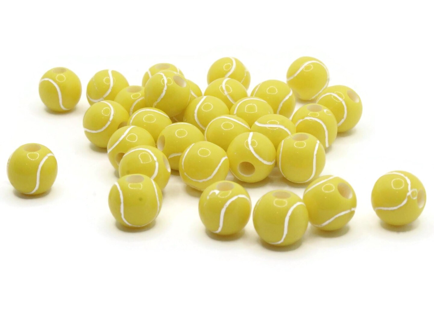 30 11mm Yellow Tennis Ball Round Plastic Sports Beads