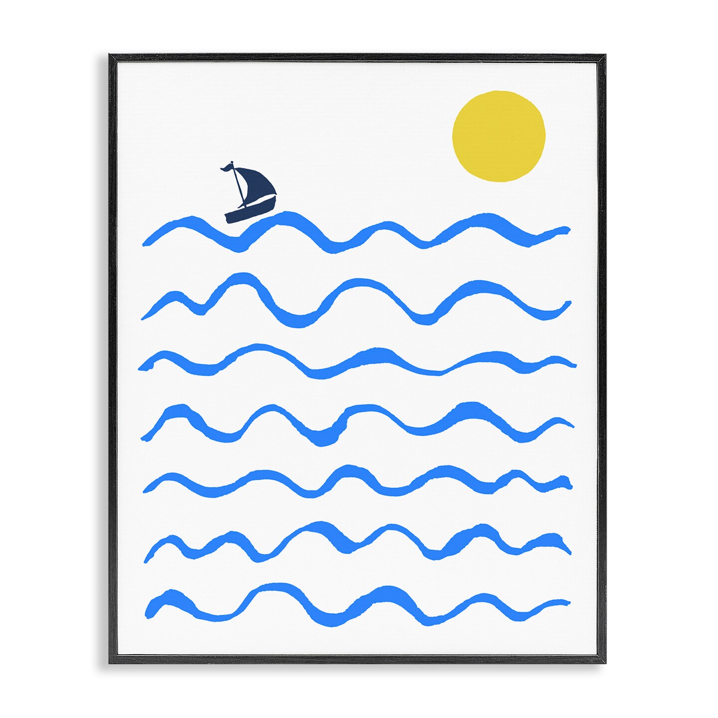 Stupell Industries Blue Waves &#x26; Sailboat Doodle Framed Giclee Wall Art Design by Ahmed Sameh Hussein