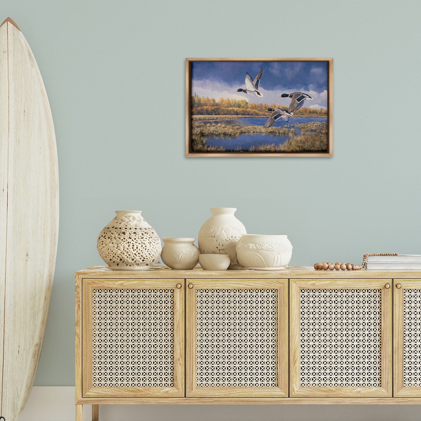 Stupell Industries Ducks Heading South Framed Floater Canvas Wall Art Design by Andrew Kiss
