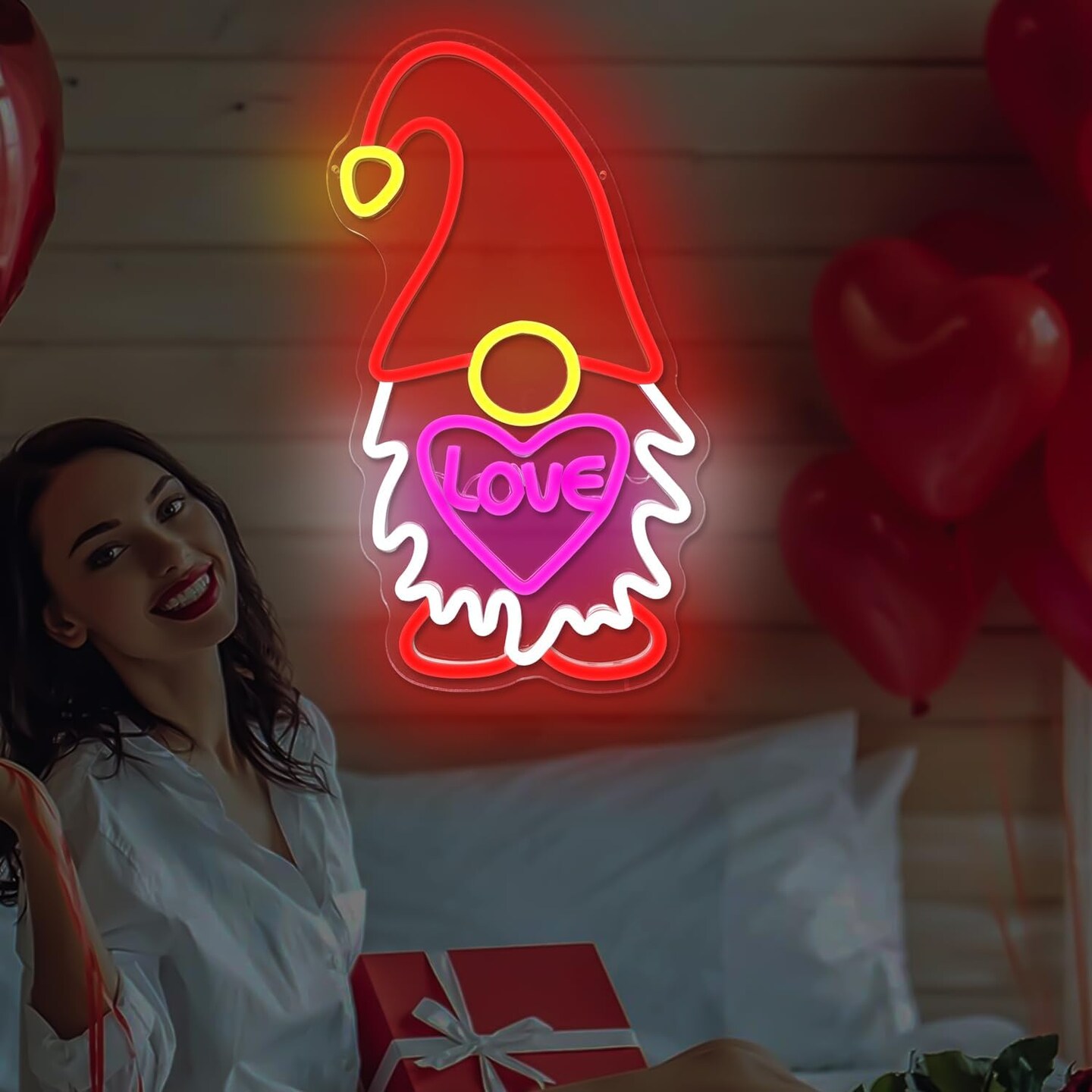 Valentine&#x27;S Day Neon Sign Dimmable Valentines Day Gnomes Decor Love Neon Sign for Wall Decor Neon Heart Light Up Sign for Bedroom Bar Living Room Party Valentine&#x27;S Day Decorations Gifts for Lover