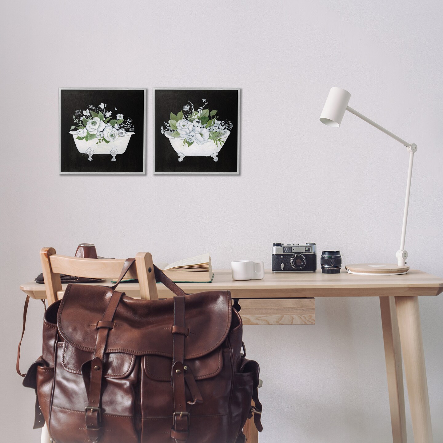 Stupell Industries Inviting Magnolia Clawfoot Tub 2 pc Framed Giclee Wall Art Set Design by Janet Tava