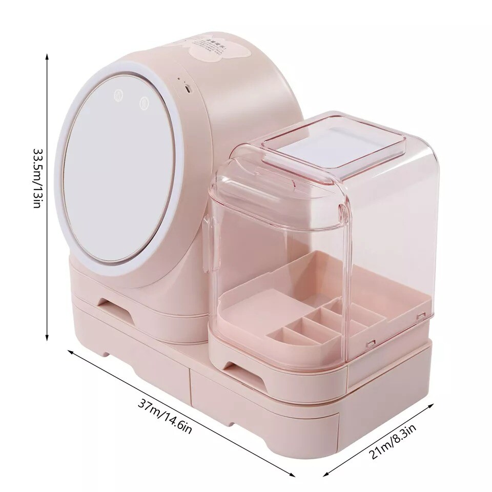 Makeup Organizer Modern Jewelry Cosmetic Storage With 3 Level LED &#x26; Mirror &#x26; Fan
