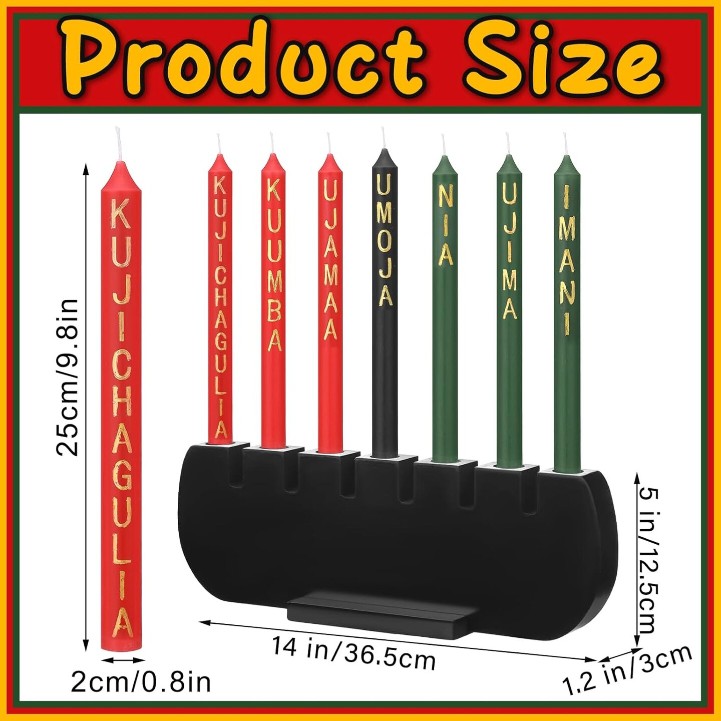 Black Kwanzaa Kinara Wood Candle Set Handmade Wooden Holder Candles with Words Kwanzaa 3 Red 3 Green 1 Black Winter Kinara Candles Celebrates African Americans Traditional House Decor