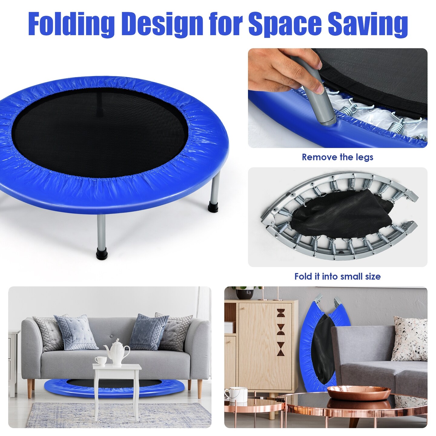 38 Inch Mini Folding Trampoline Portable Leisure Fitness Backboard