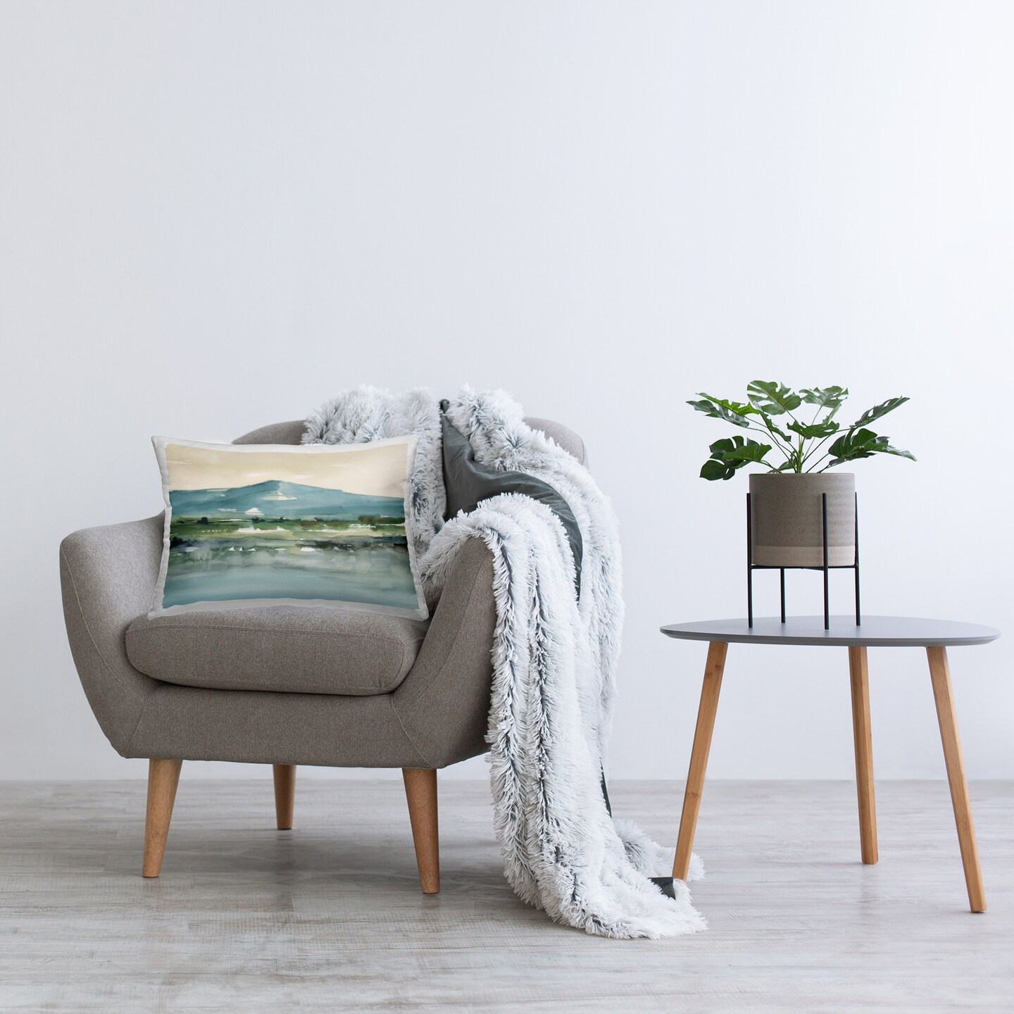 Blue Mountain Watercolor Decorative Printed Throw Pillow Design by Ethan Harper, 14 x 7 x 20