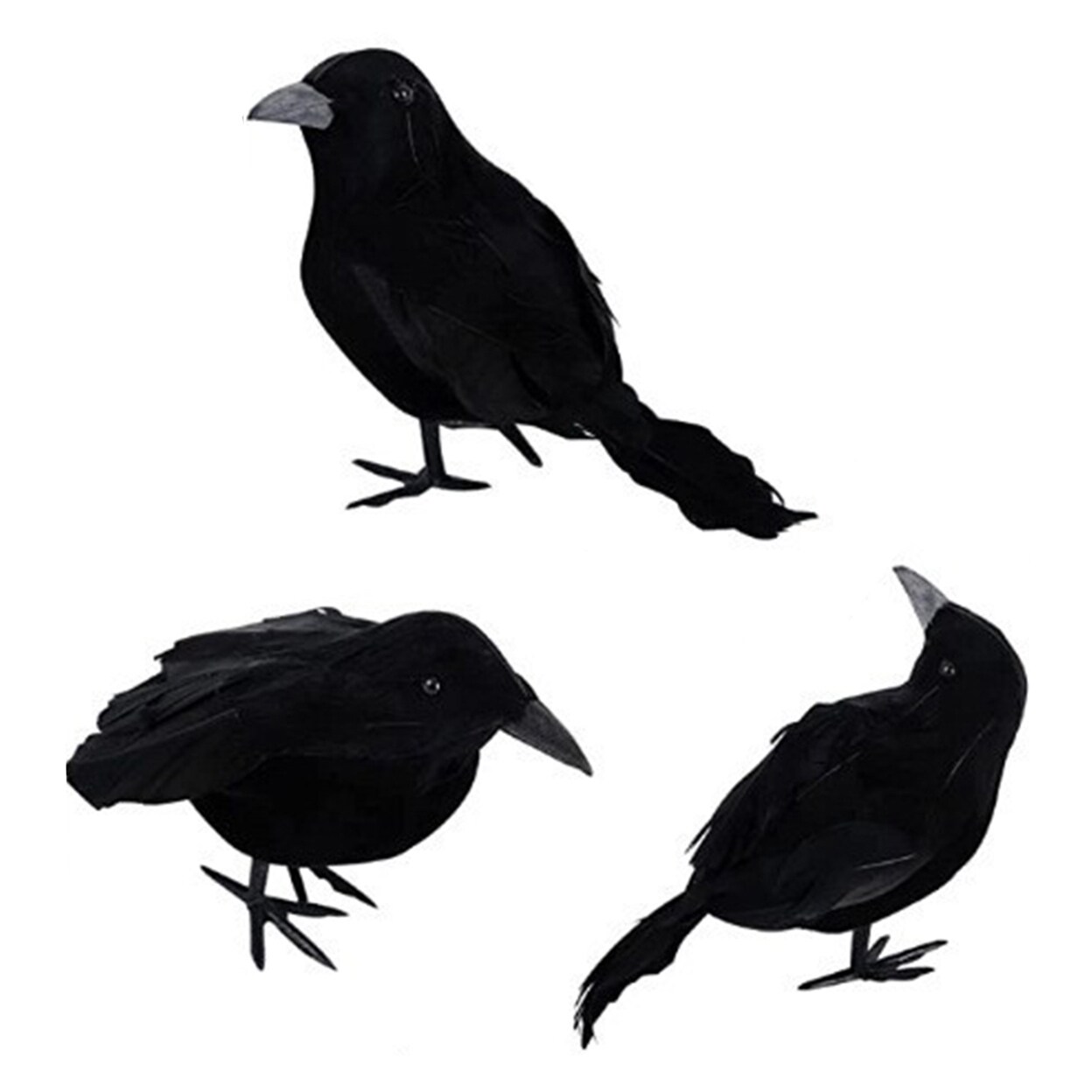 1 Set Feathered Crow Statue Handmade Realistic Looking Foam Fake Crow Ornament Indoor Outdoor Party Decoration