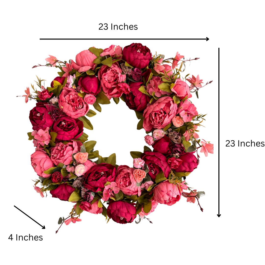 Zoey Large Burgundy Red Peachy Pink Faux Peony Flower Wreath 23&#x22; All Season