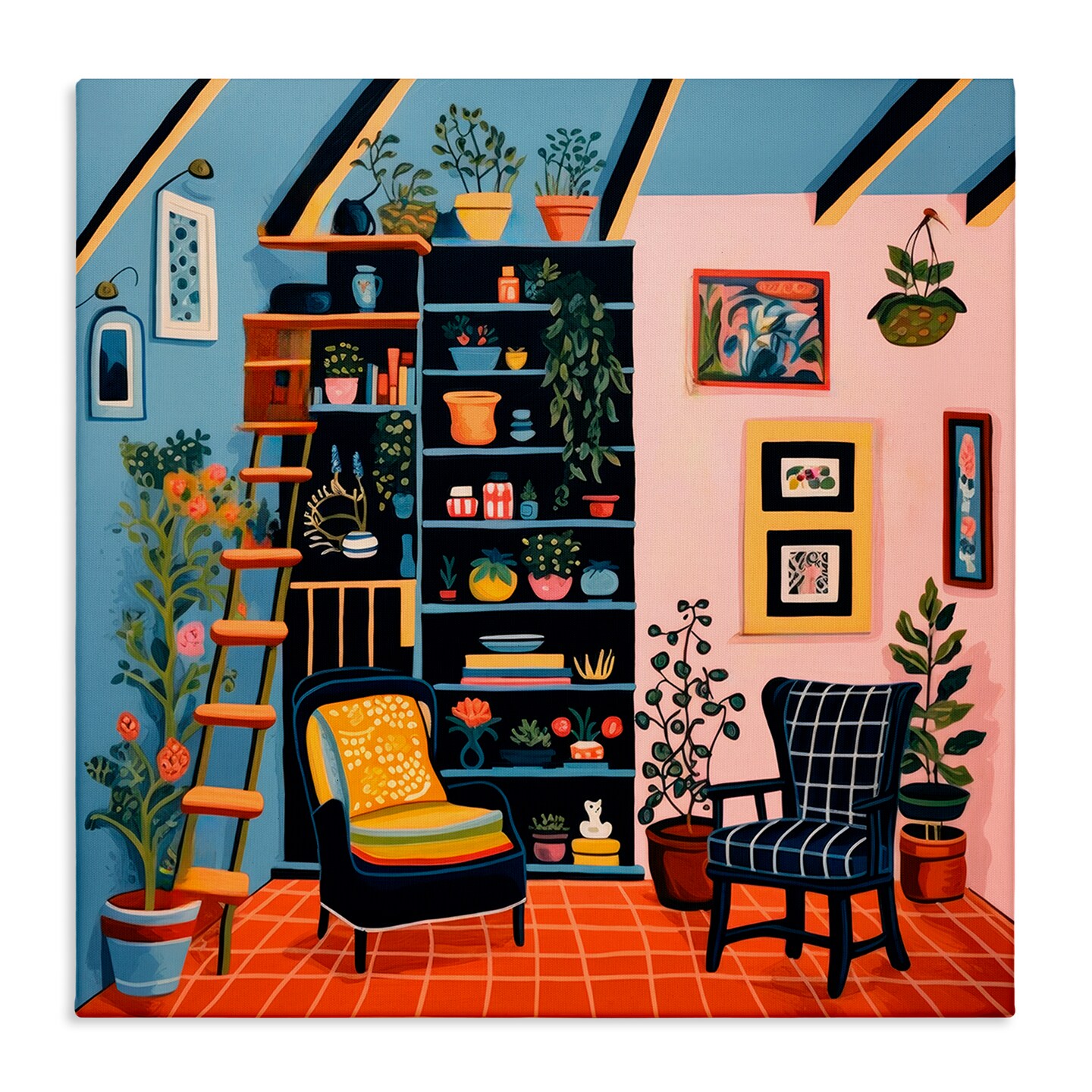 Stupell Industries Bookshelf Scene & Plants Canvas Wall Art Design by Lazar Studio