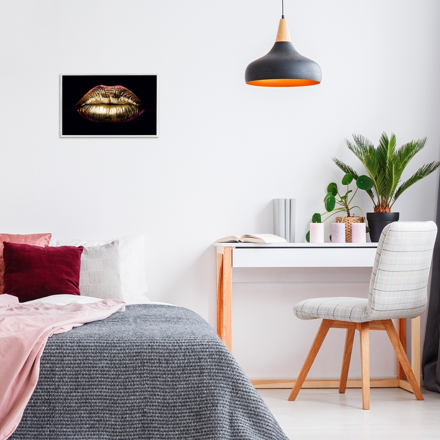 Stupell Industries Pink & Gold Lipstick Framed Giclee Wall Art Design by Reinders