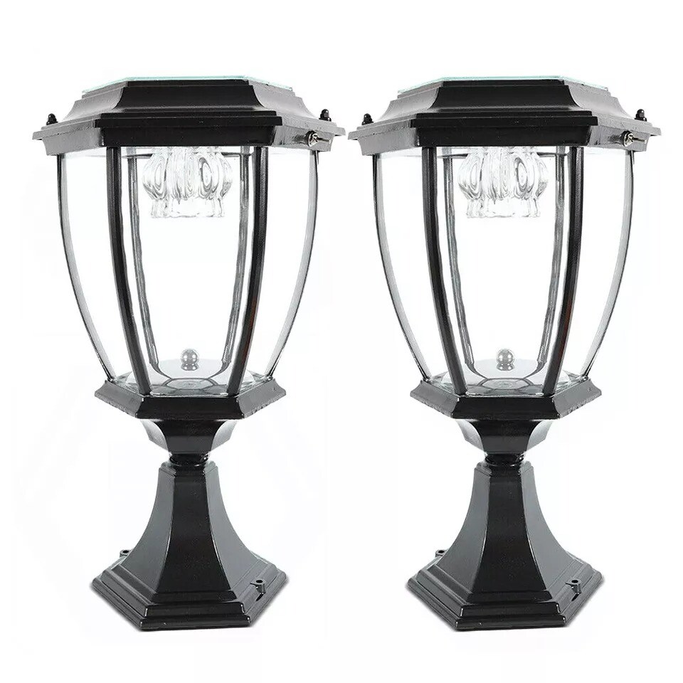 Solar Garden Yard Lantern Lamp Post Light Black LED Street Pillar Light 2.4V