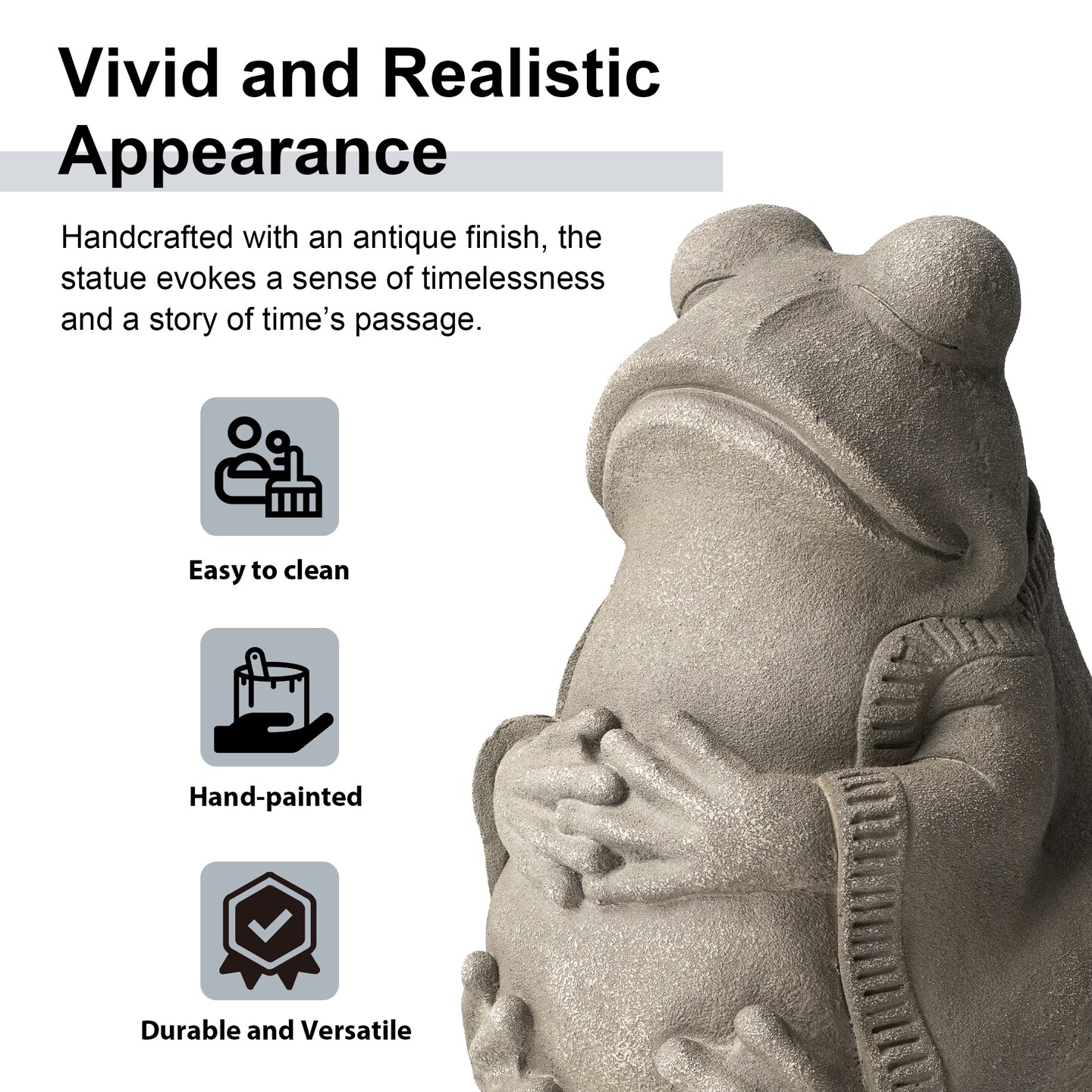 16.75&#x22;H MGO Faux Concrete Zen-Style Frog Garden Statue