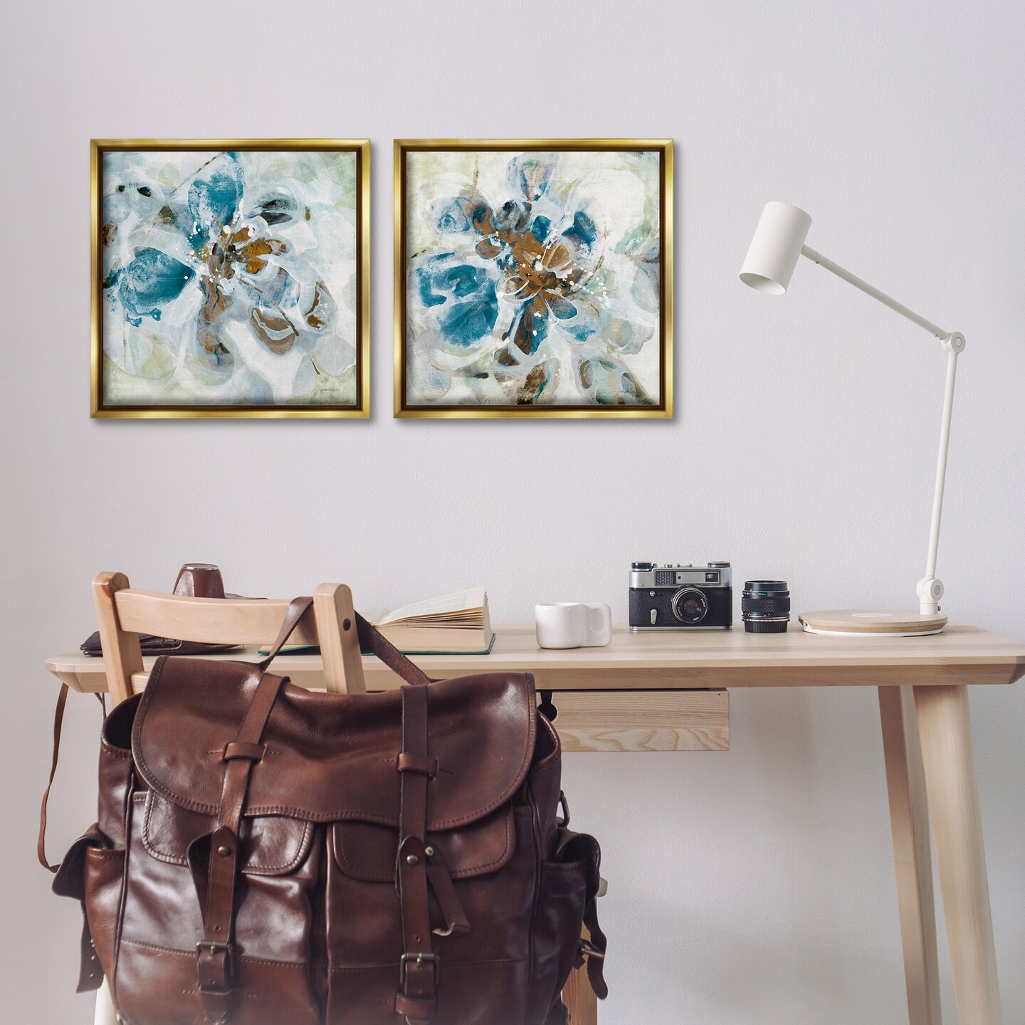 Stupell Industries Teal Abstract Flower Petals 2 pc Framed Floater Canvas Wall Art Set Design by Liz Jardine