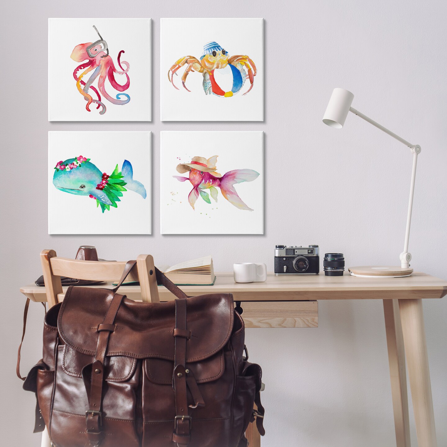 Stupell Industries Sea Creatures at Beach 4 pc Canvas Wall Art Set Design by Samantha Carter
