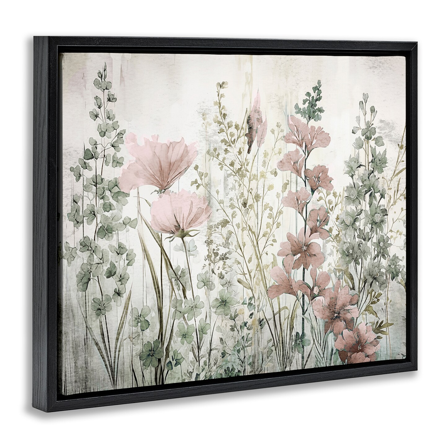 Stupell Industries Blush Wildflower Sprigs Framed Floater Canvas Wall Art Design by Sasha