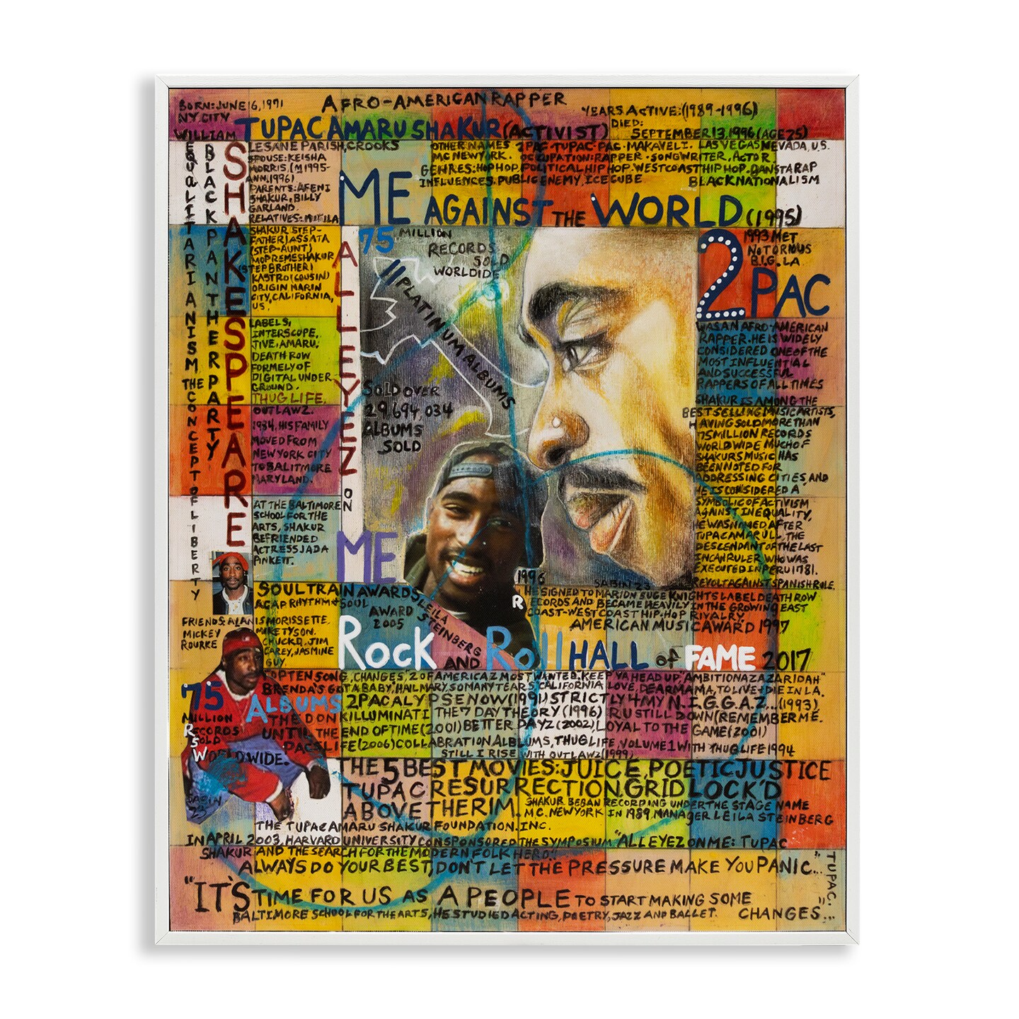 Stupell Industries Tupac Musician Collage Framed Giclee Wall Art Design by Sabin