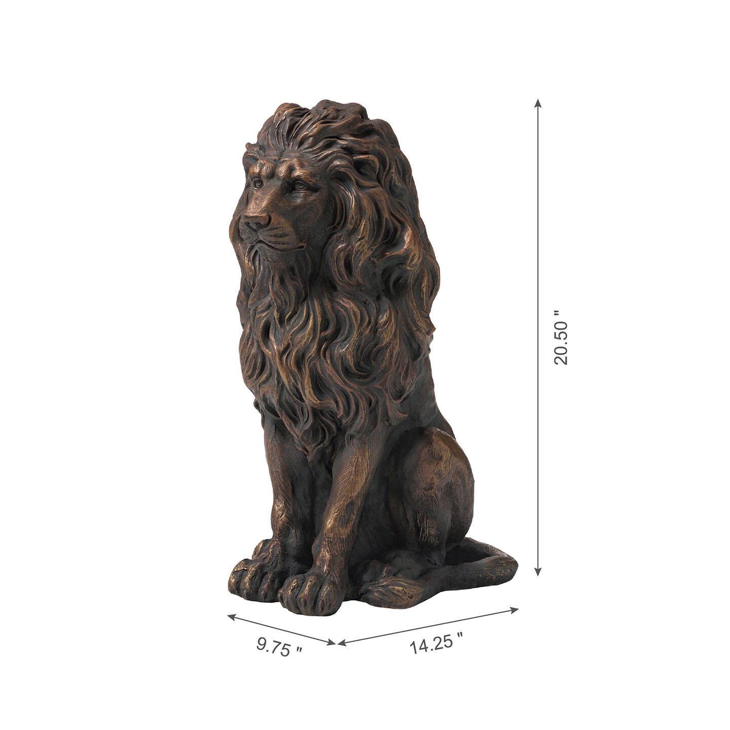 Set of 2 20.75&#x22;H Bronze/Black MGO Guardian Sitting Lion Statue