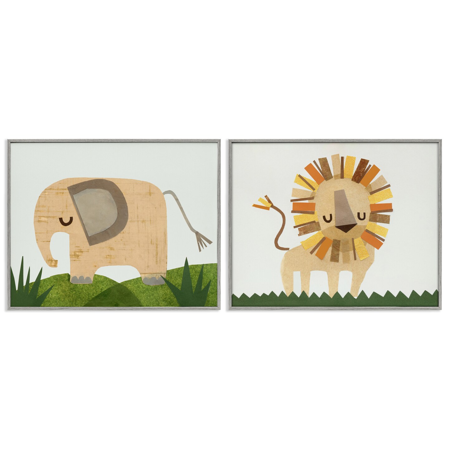 Stupell Industries Adorable Cozy Elephant & Lion 2 pc Framed Giclee Wall Art Set Design by Jenny Westenhofer