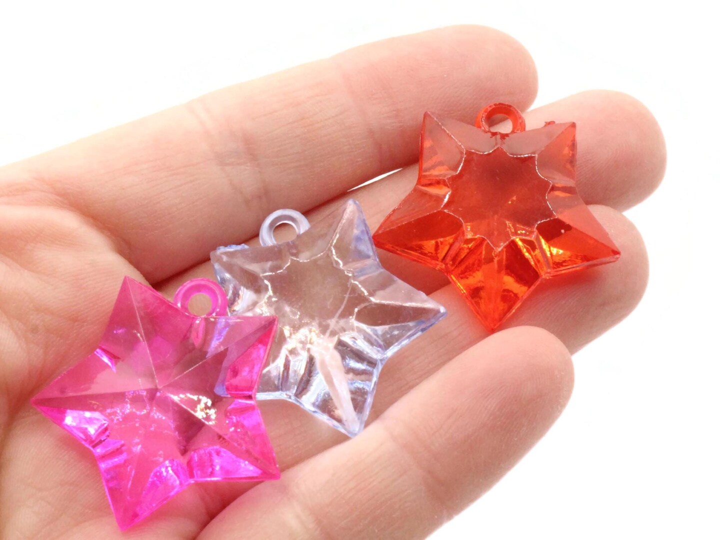 12 31mm Mixed Color Large Clear Acrylic Star Charms