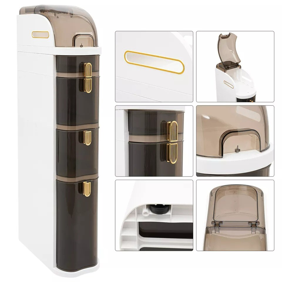 Plastic Slim Storage Cabinet Rolling Narrow Organizer w/Toilet Paper Holder