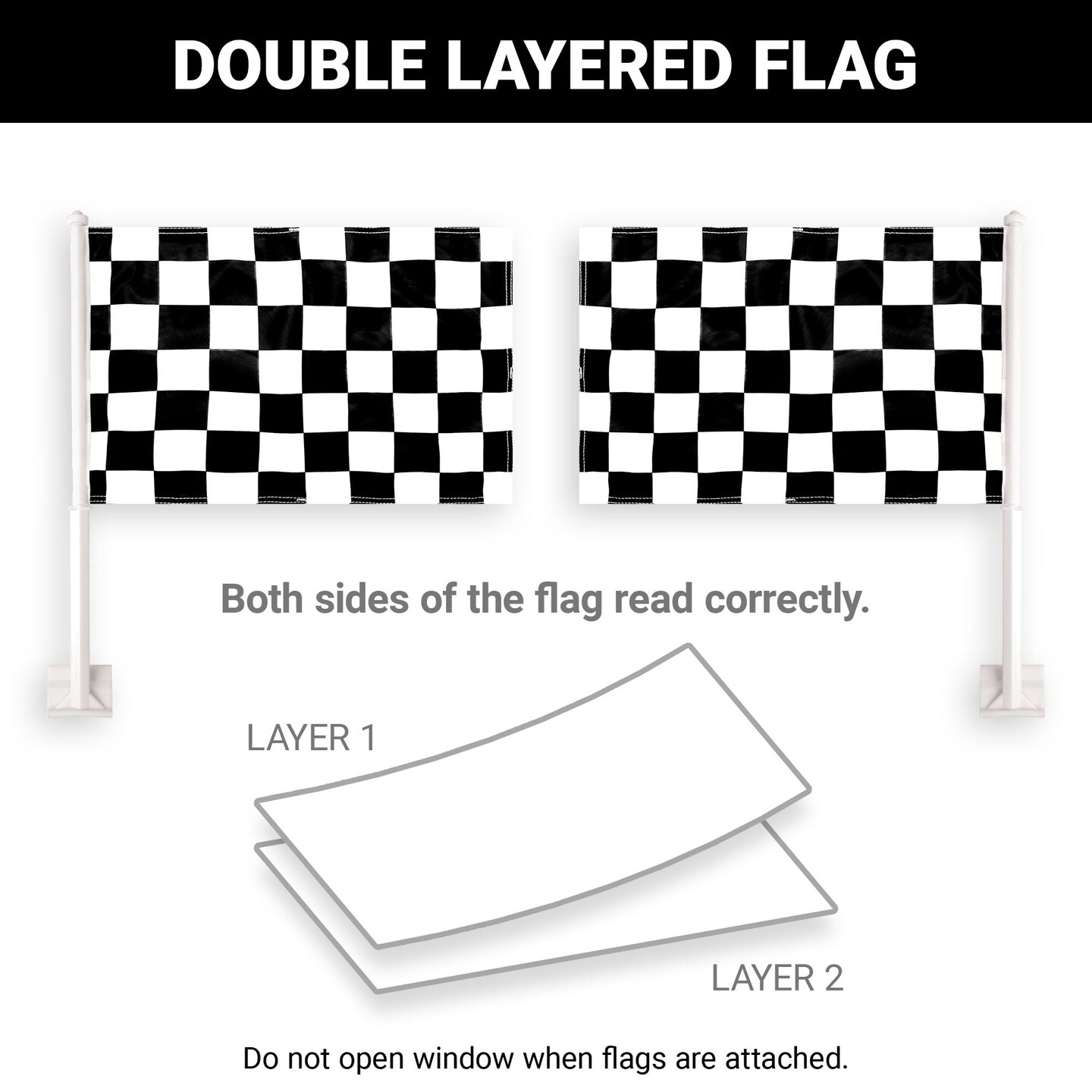 G128 2 Pack: Checkered Car Flag | 11x17 In | Double LiteWeave Pro Series Double Sided Printed 150D Polyester | Flagpole Included | Perfect for Festival Celebrations, Parades