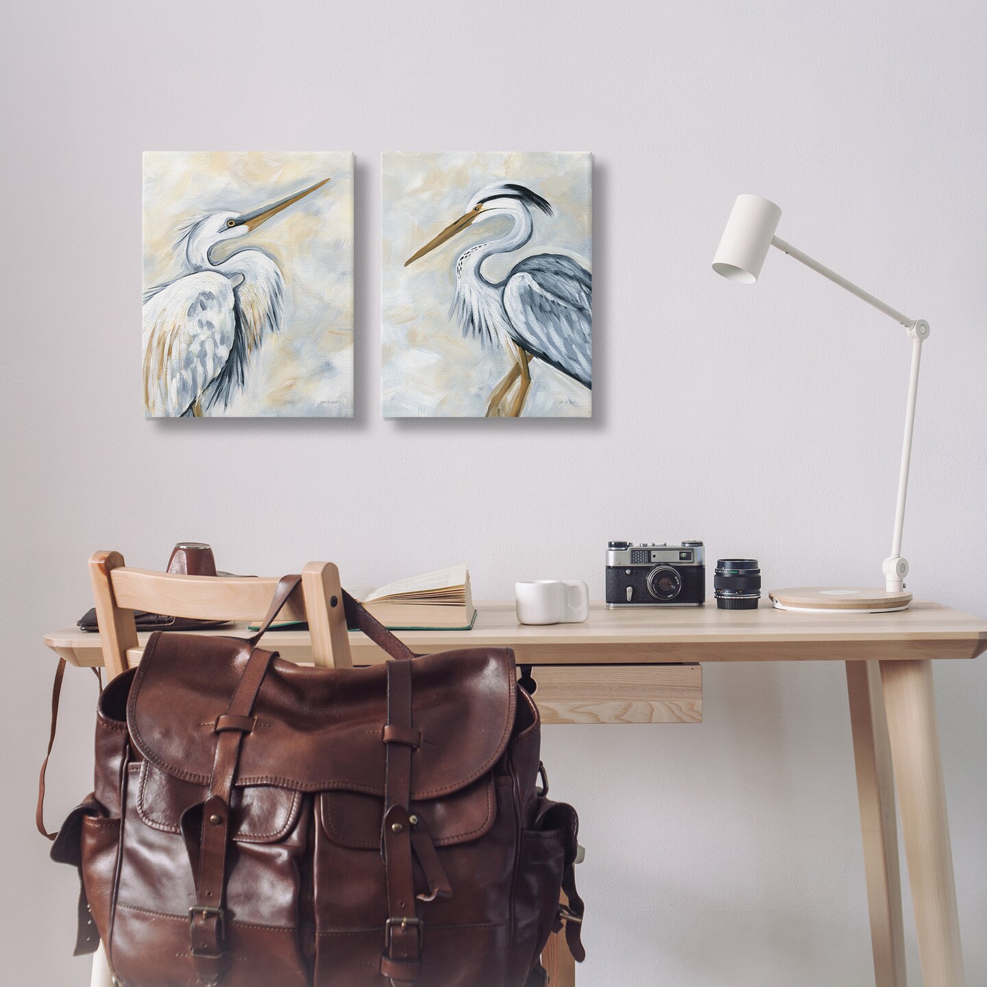 Stupell Industries White Egret Blue Heron 2 pc Canvas Wall Art Set Design by Yvette St. Amant