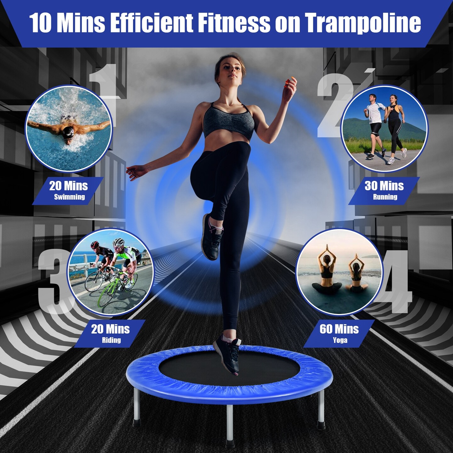 38 Inch Mini Folding Trampoline Portable Leisure Fitness Backboard