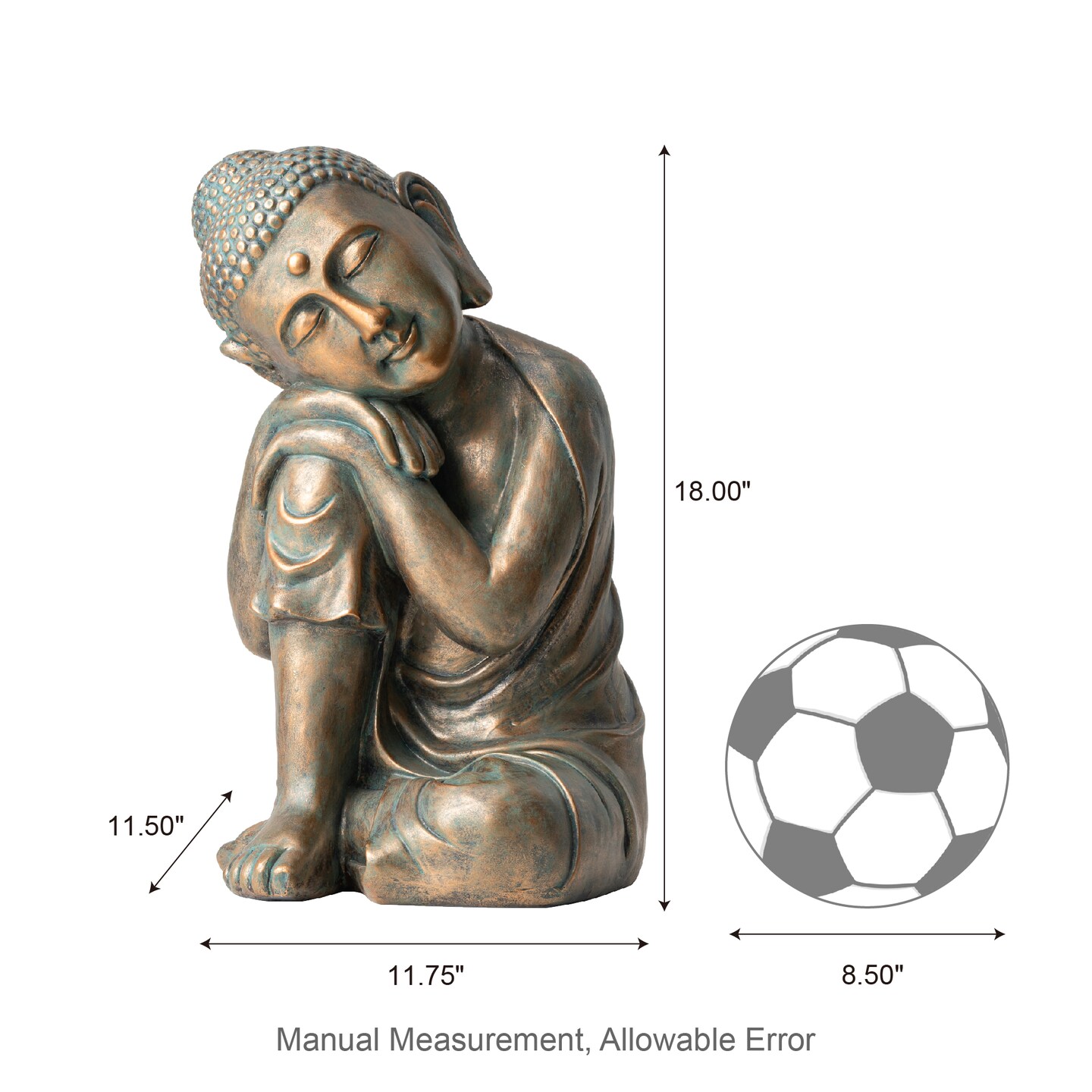 18&#x22;H MGO Faux Bronze Resting Buddha Garden statue