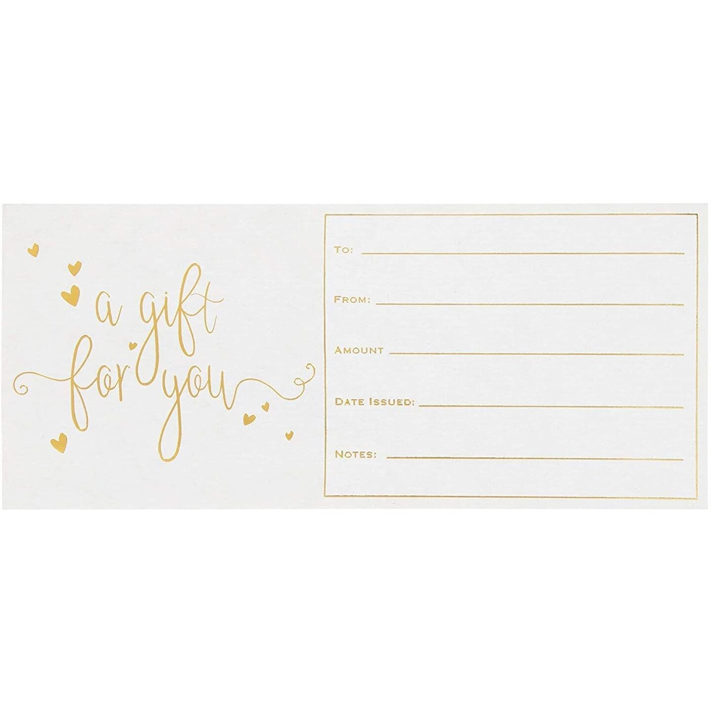 50 Pack Blank Gift Certificate Cards with Gold Foil Print for Spa Massage, Hair Beauty Salon (250gsm, 4 x 9 Inches)