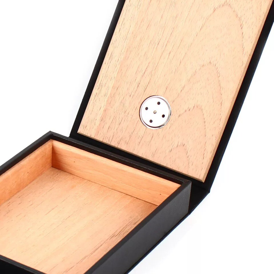 Portable Cigar Case Cedar Wood Leather Travel Humidor Storage Box 10-15 Cigars