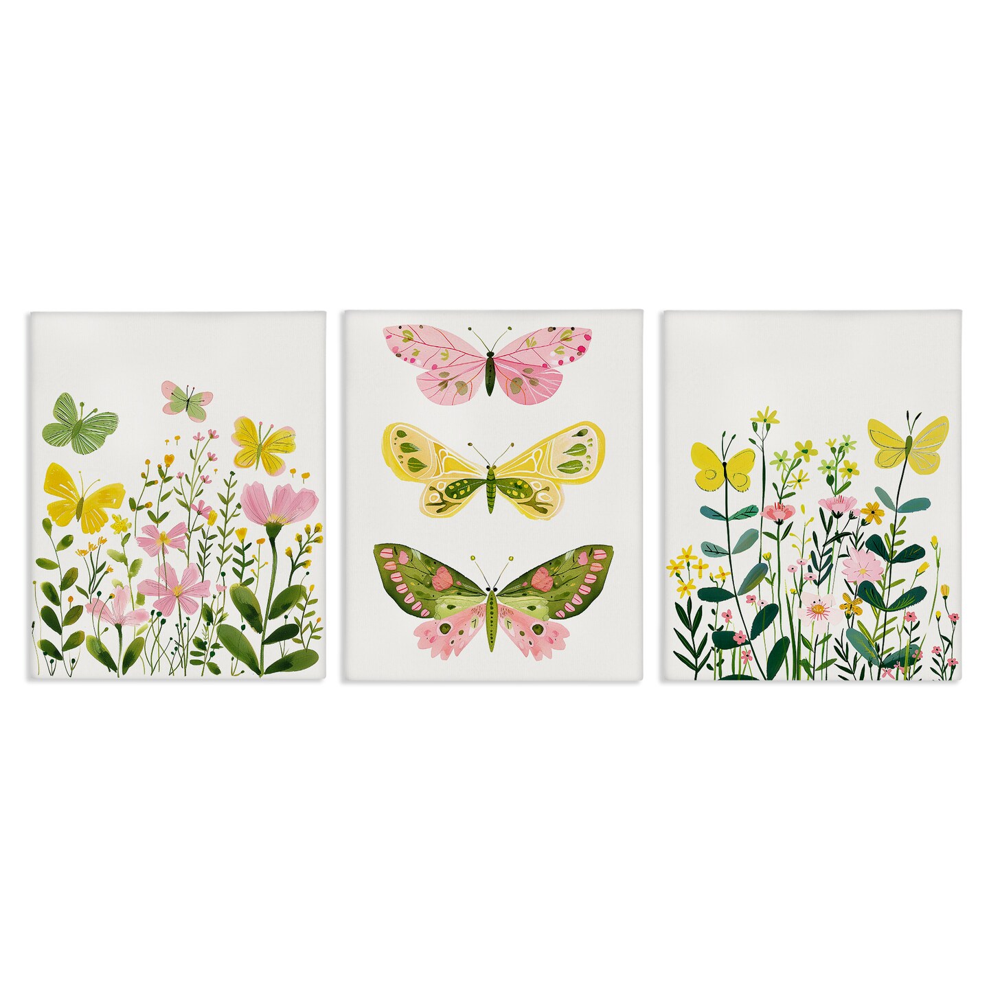 Stupell Industries Playful Butterflies and Florals 3 pc Canvas Wall Art Set Design by LSR Design Studio