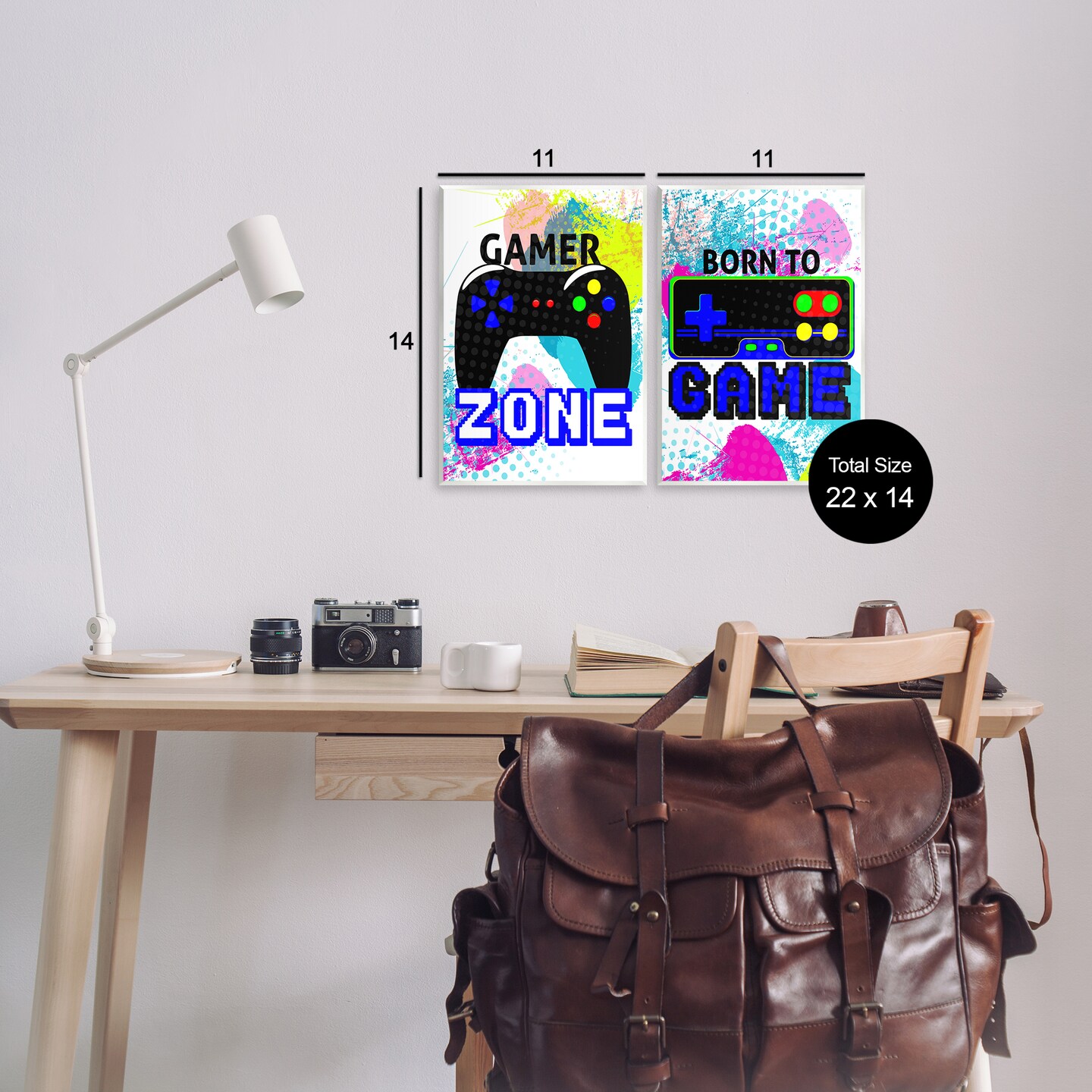 Stupell Industries Gamer Zone Splash Remote  2 pc Wall Plaque Art Set Design by Kim Allen